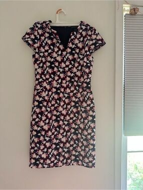 Banana Republic Black Floral Midi Dress with Pink Accents
